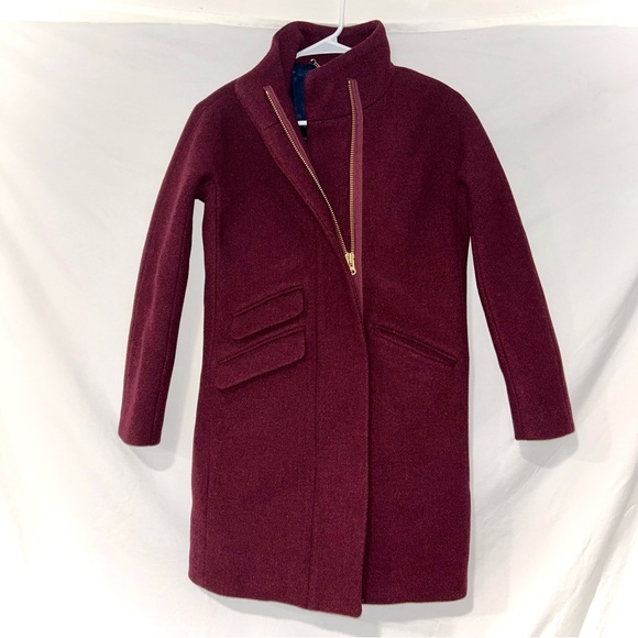 J. Crew Burgundy Cocoon Italian Stadium Cloth Wool Winter Long Coat - Picture 14 of 14